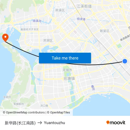 新华路(长江南路) to Yuantouzhu map
