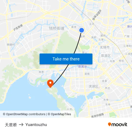 Tianxing Bridge to Yuantouzhu map