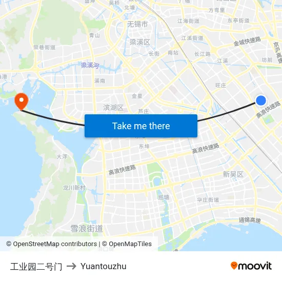 Industrial Park Gate 2 to Yuantouzhu map