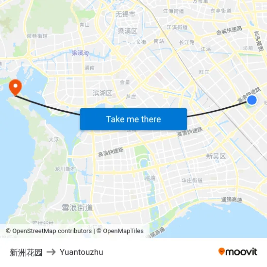 Xinzhou Garden to Yuantouzhu map
