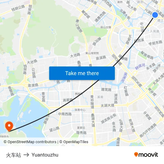 Train Station to Yuantouzhu map