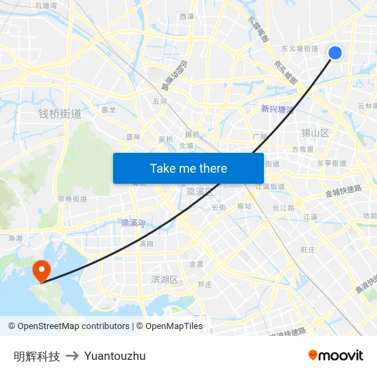 Minghui Technology to Yuantouzhu map