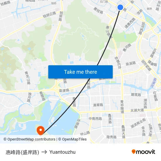 Huifeng Road (Sheng'an Road) to Yuantouzhu map