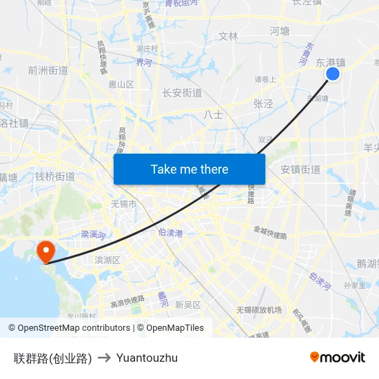 Lianqun Road (Chuangye Road) to Yuantouzhu map