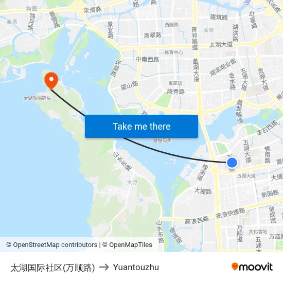 Taihu International Community (Wanshun Road) to Yuantouzhu map