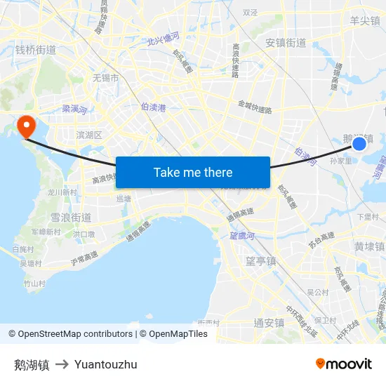 Ehu Town to Yuantouzhu map