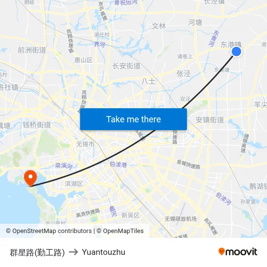 Qunxing Road (Qingong Road) to Yuantouzhu map