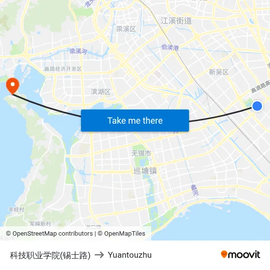 Technology Vocational College (Xishi Road) to Yuantouzhu map