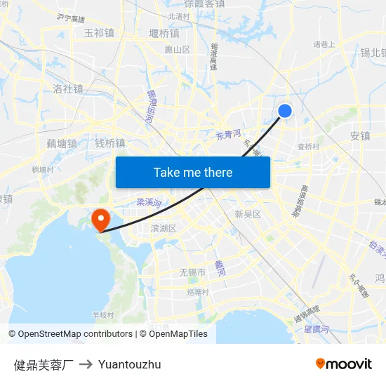 Jianding Furong Factory to Yuantouzhu map