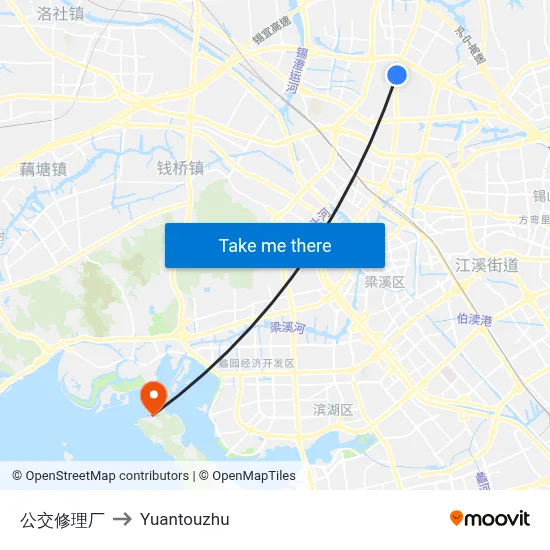 Bus Repair Factory to Yuantouzhu map