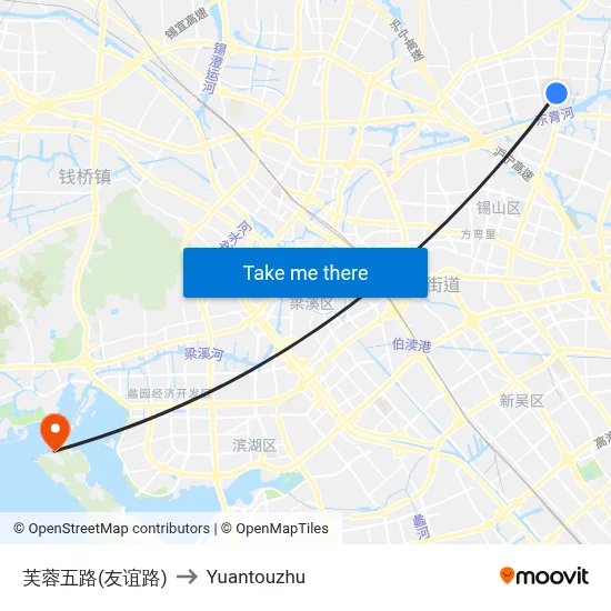 Furong 5th Road (Youyi Road) to Yuantouzhu map