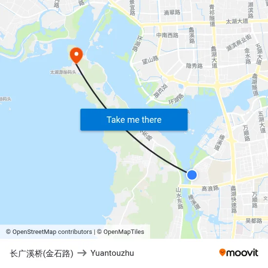 Changguangxi Bridge (Jinshi Road) to Yuantouzhu map