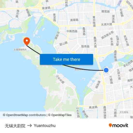 Wuxi Grand Theater to Yuantouzhu map