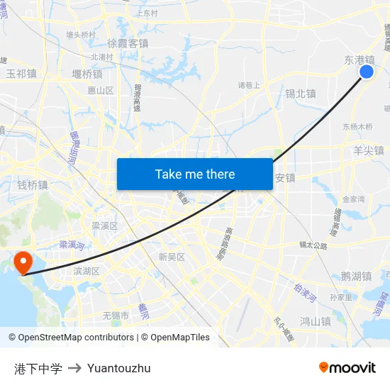 Gangxia Middle School to Yuantouzhu map