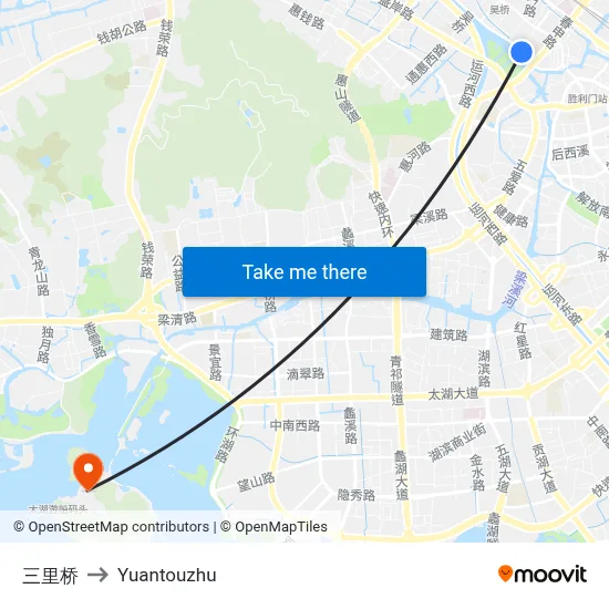Sanli Bridge to Yuantouzhu map