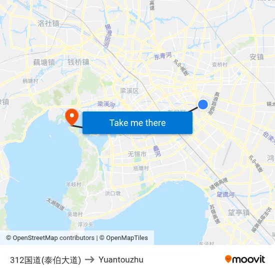National Road 312 (Taibo Avenue) to Yuantouzhu map