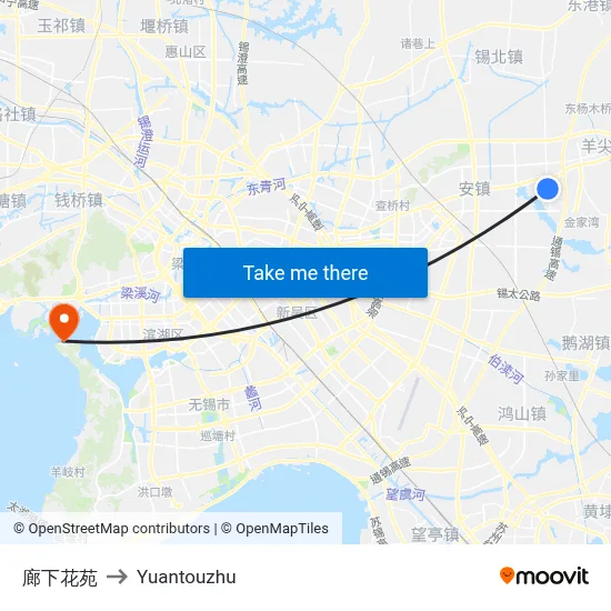 Langxia Garden to Yuantouzhu map