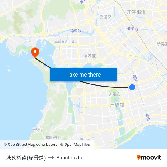 Tangtie Bridge Road (Ruijing Road) to Yuantouzhu map