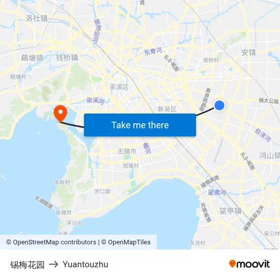 Ximei Garden to Yuantouzhu map