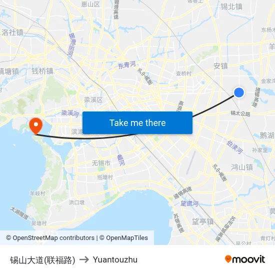Xishan Avenue (Lianfu Road) to Yuantouzhu map