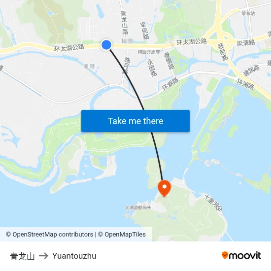 Qinglong Mountain to Yuantouzhu map
