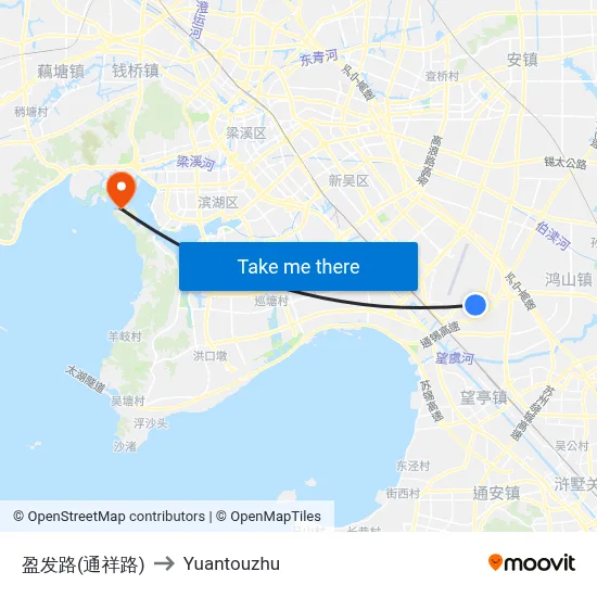 Yingfa Road (Tongxiang Road) to Yuantouzhu map