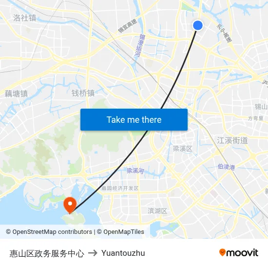 惠山区政务服务中心 to Yuantouzhu map