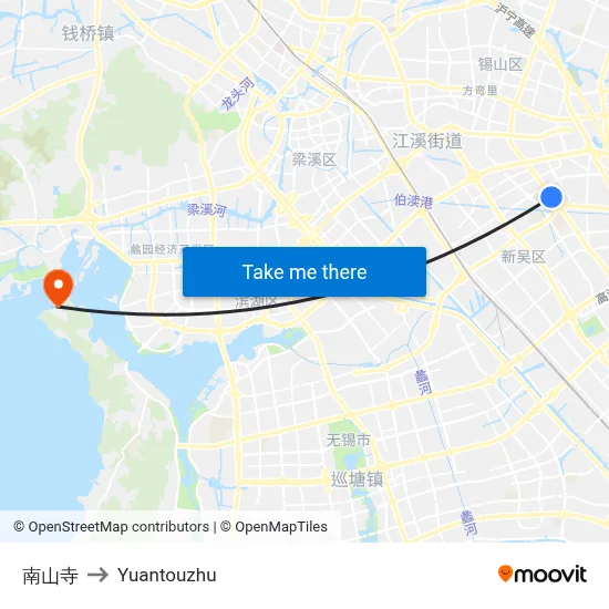 Nanshan Temple to Yuantouzhu map