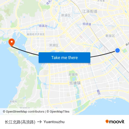 Changjiang North Road (Gaolang Road) to Yuantouzhu map