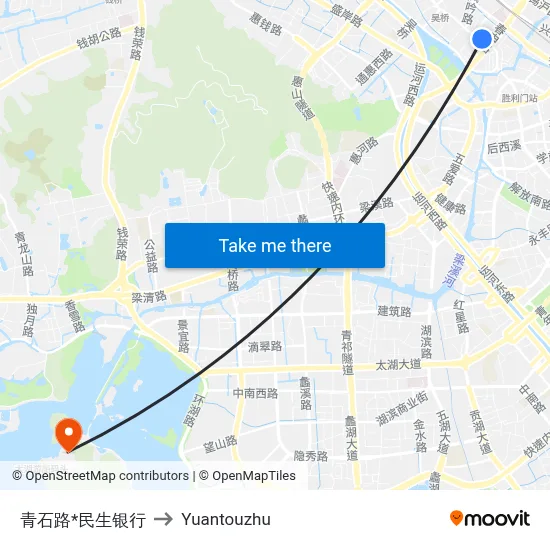 青石路*民生银行 to Yuantouzhu map
