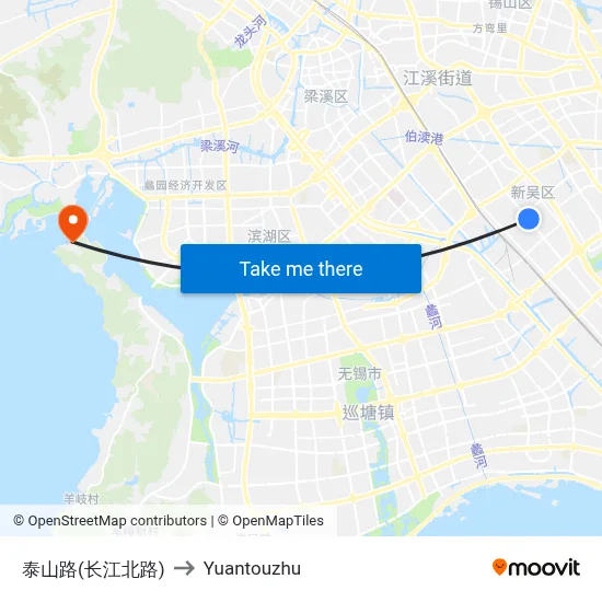 Taishan Road (Changjiang North Road) to Yuantouzhu map