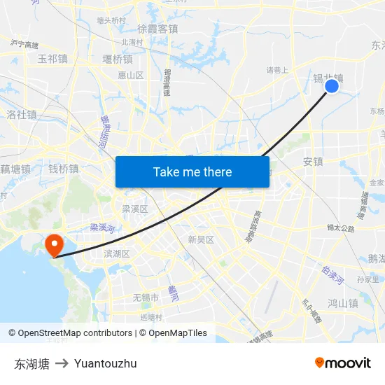 Donghu Pond to Yuantouzhu map
