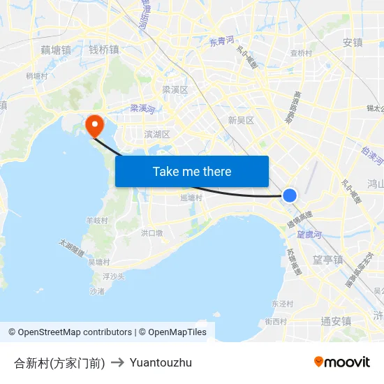 Hexin Village (Fangjia Gate) to Yuantouzhu map