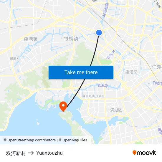 Shuanghe New Village to Yuantouzhu map