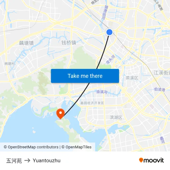Wuhe Garden to Yuantouzhu map