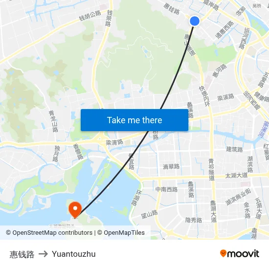 惠钱路 to Yuantouzhu map