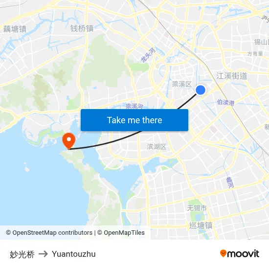妙光桥 to Yuantouzhu map