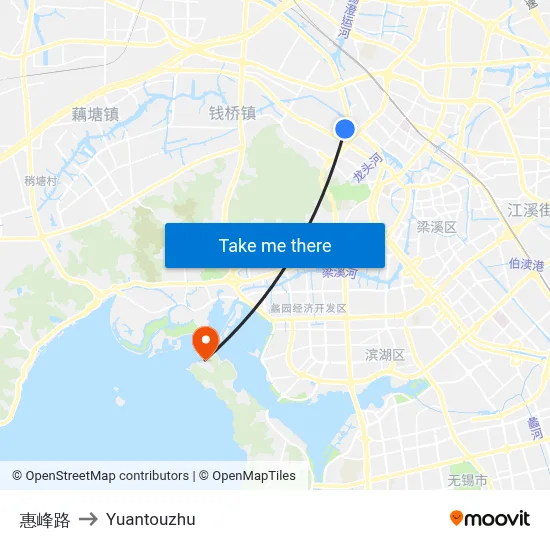 Huifeng Road to Yuantouzhu map