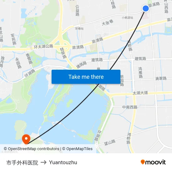 Municipal Hand Surgery Hospital to Yuantouzhu map