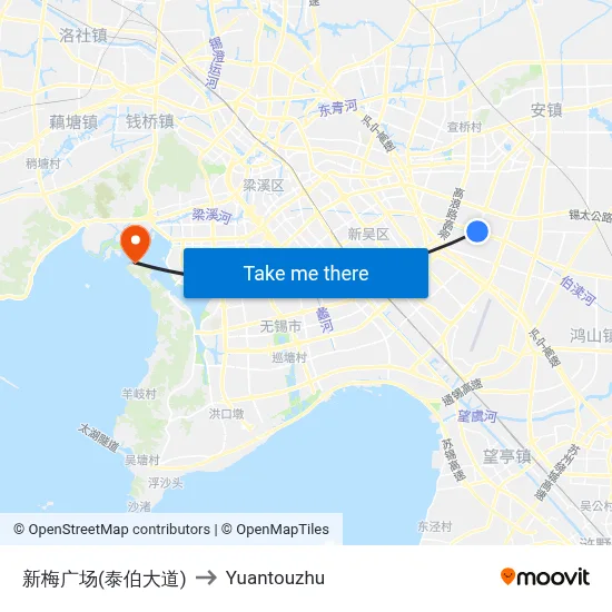 Xinmei Plaza (Taibo Avenue) to Yuantouzhu map