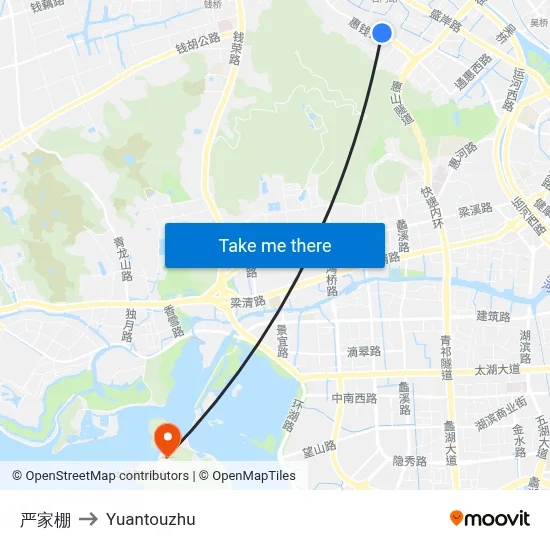 严家棚 to Yuantouzhu map