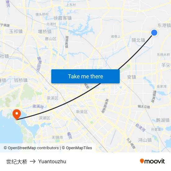 Century Bridge to Yuantouzhu map