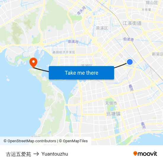 古运五爱苑 to Yuantouzhu map