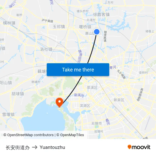 Chang'an Street Office to Yuantouzhu map