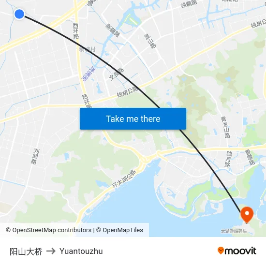 Yangshan Bridge to Yuantouzhu map