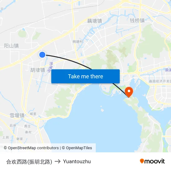 Huanhuan West Road (Zhenhu North Road) to Yuantouzhu map