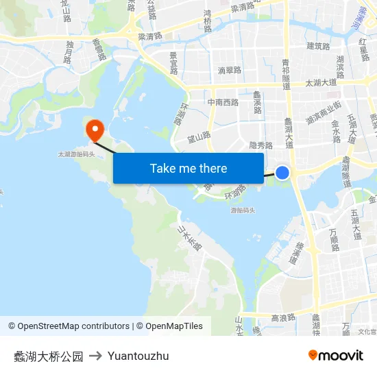 Lihu Bridge Park to Yuantouzhu map