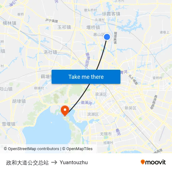 Zhenghe Avenue Bus Terminal to Yuantouzhu map