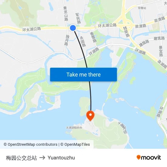 梅园公交总站 to Yuantouzhu map