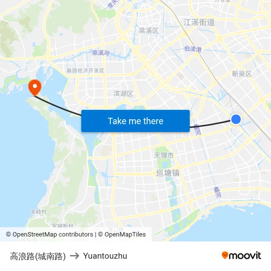 Gaolang Road (Chengnan Road) to Yuantouzhu map